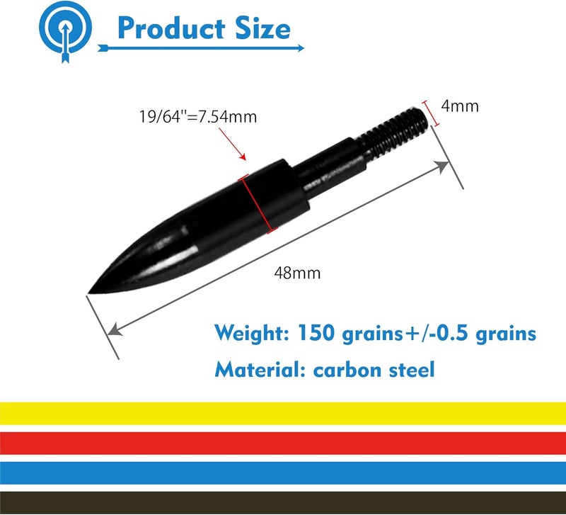 MOLFUJ 12pcs Archery Arrow Tips 100/125/150/200 Grain Field Tips 5/16 Inch Screw in Bullet Points , Archery Target Crossbow Practice Tip for Arrow Recurve Bow Compound Bow, Hunting Bow Arrow Target Practice - Image 2